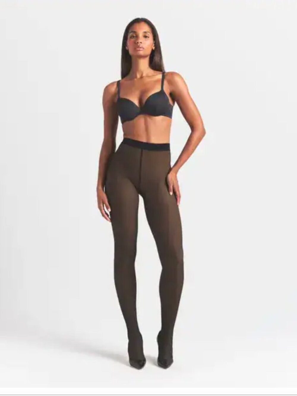 NEW SKIMS Fleece Lined Tights Medium Onyx Black Opaque Shaping NIP